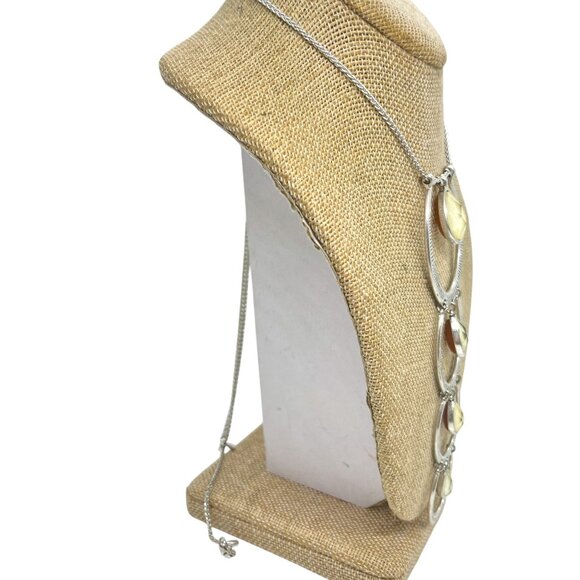 LUCKY BRAND PINK GEM STONE MOTHER OF PEARL CASCADING PENDANT NECKLACE STATEMENT - Picture 5 of 16